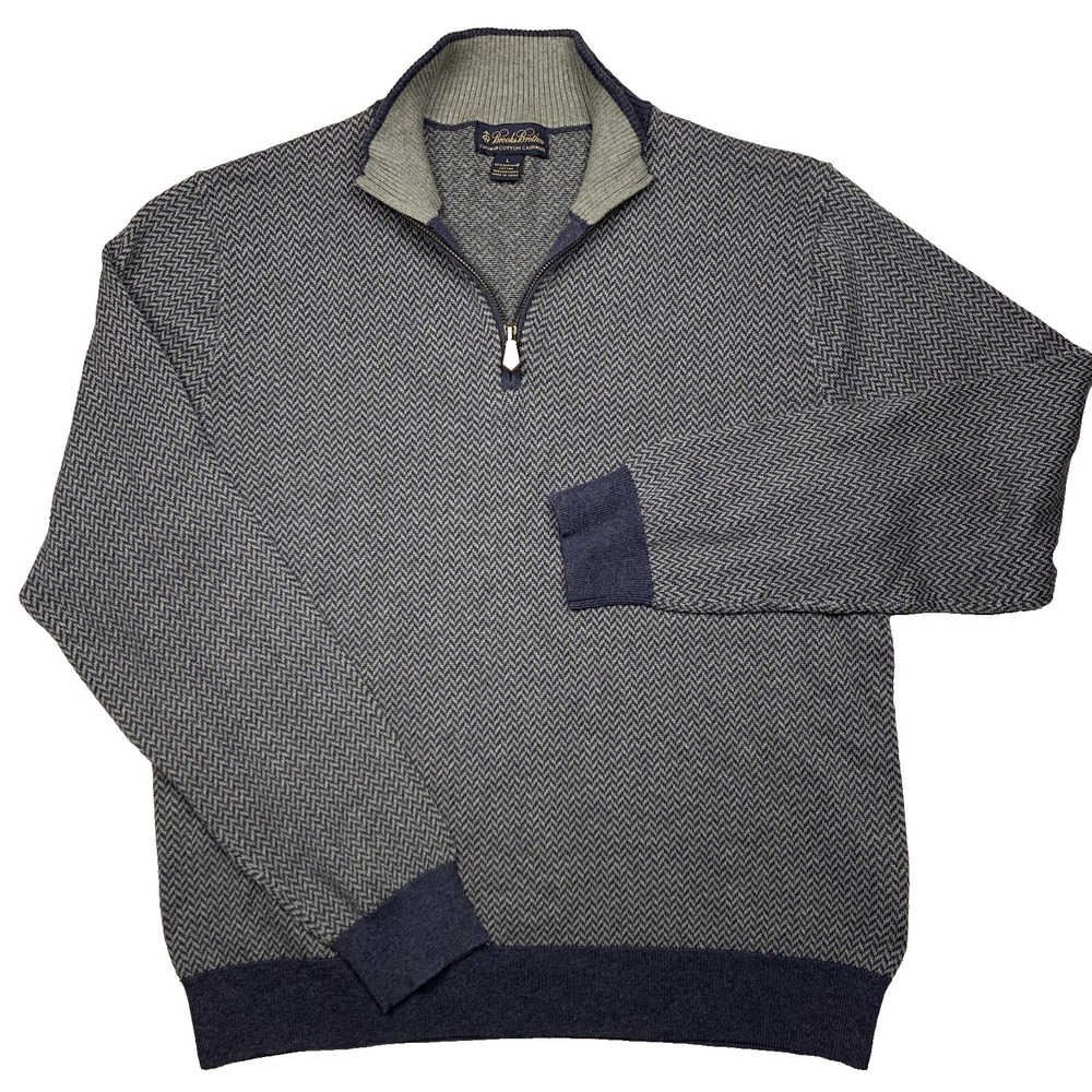 Brooks Brothers Men's Navy and Gray Zip-Up Sweater